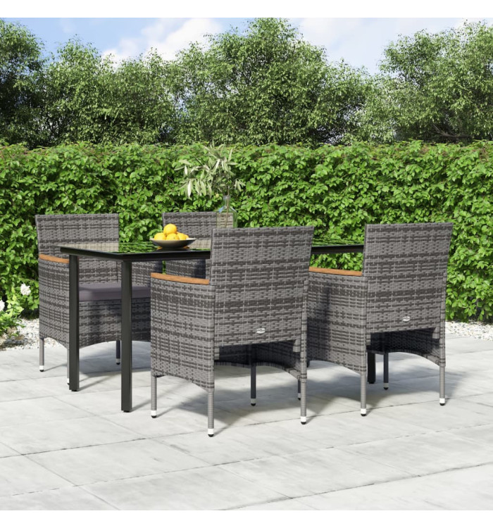 Ensemble à manger de jardin et coussins 5pcs Gris/noir | Mobilier & Déco