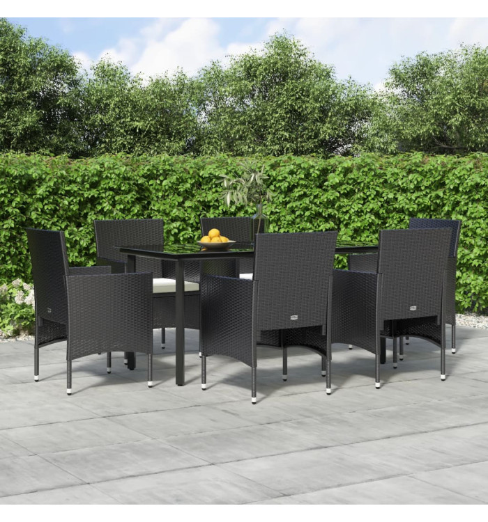 Ensemble à manger de jardin avec coussins 7 pcs Noir | Mobilier & Déco