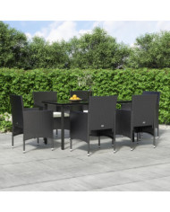 Ensemble à manger de jardin avec coussins 7 pcs Noir | Mobilier & Déco