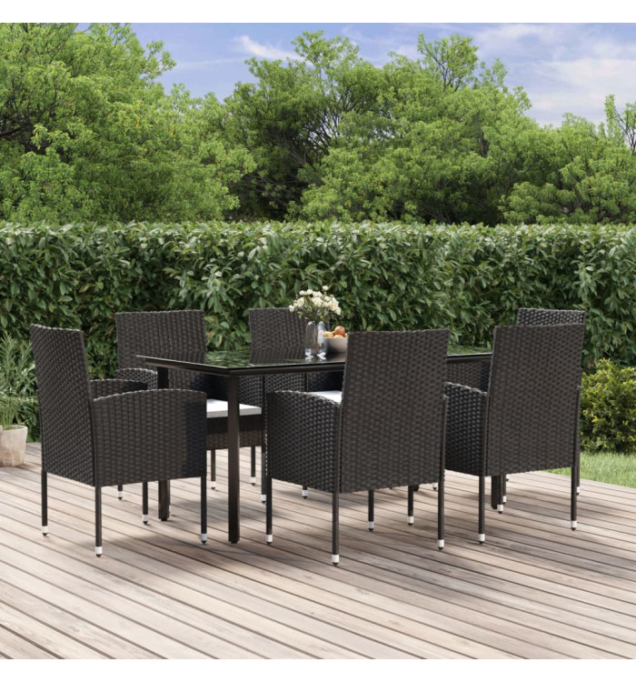 Ensemble à manger de jardin coussins 7pcs Noir Résine tressée | Mobilier & Déco