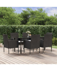 Ensemble à manger de jardin coussins 7pcs Noir Résine tressée | Mobilier & Déco