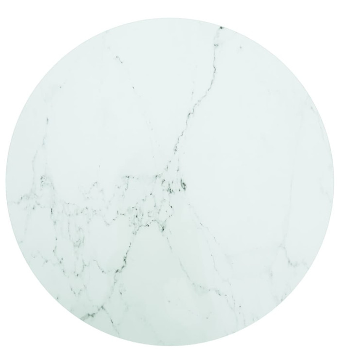 Dessus de table blanc Ø70x0,8cm verre trempé avec design marbre | Mobilier & Déco