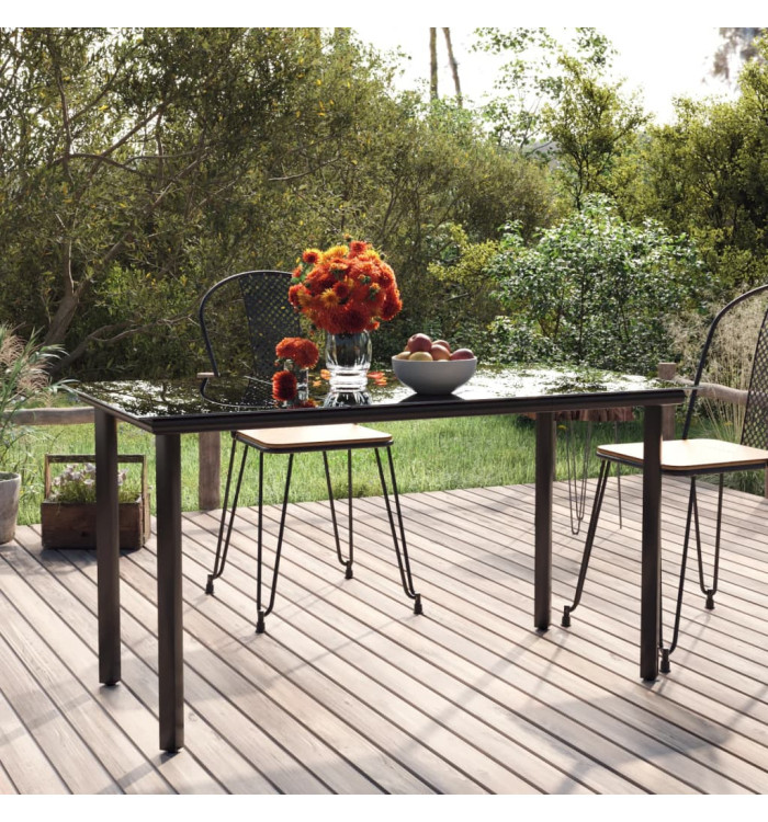 Table à dîner de jardin Noir 200x100x74cm Acier et verre trempé | Mobilier & Déco