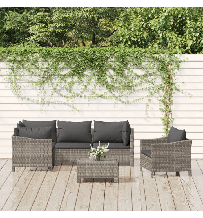 Salon de jardin 6 pcs avec coussins Gris Résine tressée | Mobilier & Déco