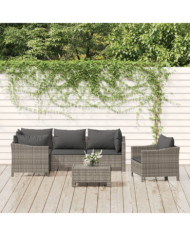 Salon de jardin 6 pcs avec coussins Gris Résine tressée | Mobilier & Déco