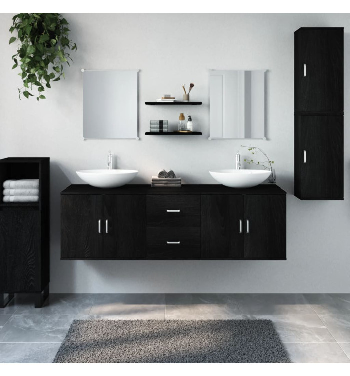 Ensemble de meubles salle de bain 7 pcs noir bois d'ingénierie | Mobilier & Déco