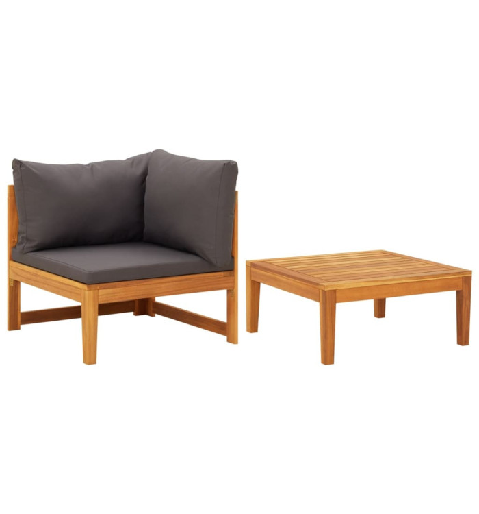 Salon de jardin 2 pcs avec coussins gris foncé Bois d'acacia | Mobilier & Déco