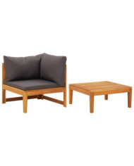 Salon de jardin 2 pcs avec coussins gris foncé Bois d'acacia | Mobilier & Déco