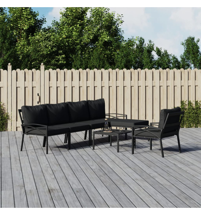 Salon de jardin 7 pcs avec coussins gris bambou acier | Mobilier & Déco