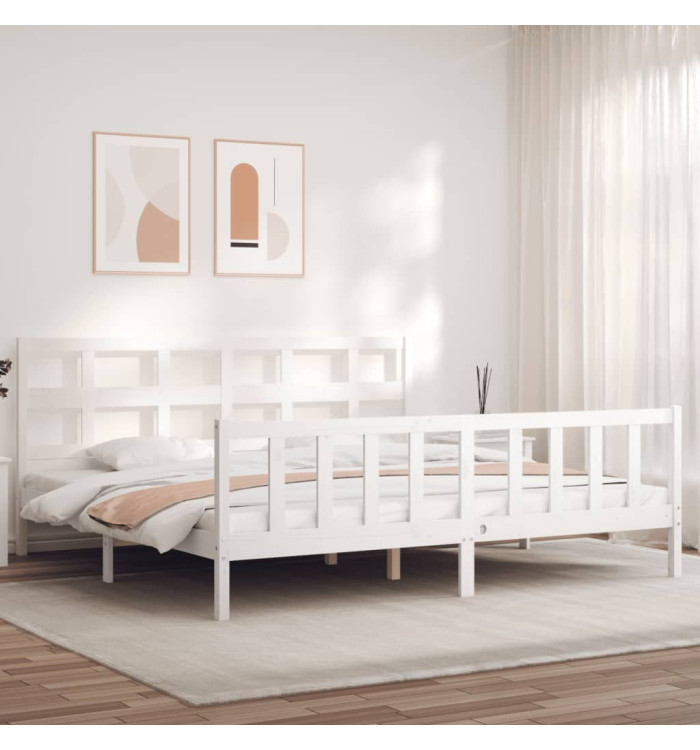 Cadre de lit sans matelas blanc 200x200 cm bois massif de pin | Mobilier & Déco
