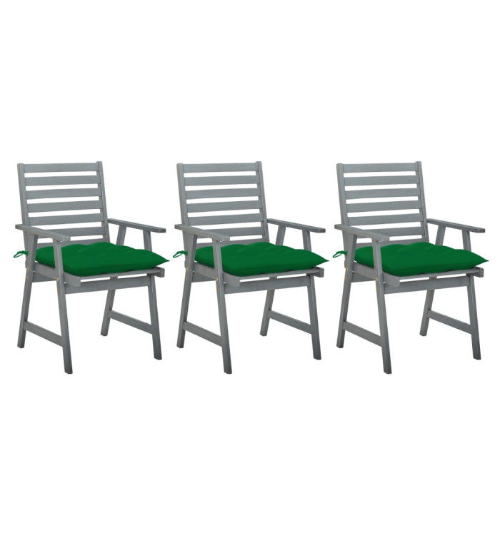 Chaises à manger d'extérieur lot de 3 et coussins Acacia massif | Mobilier & Déco
