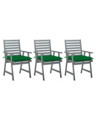 Chaises à manger d'extérieur lot de 3 et coussins Acacia massif | Mobilier & Déco