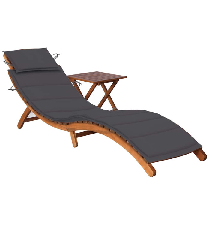 Chaise longue de jardin avec table et coussin Bois d'acacia | Mobilier & Déco