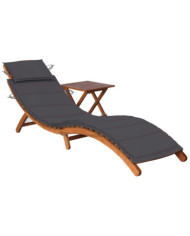 Chaise longue de jardin avec table et coussin Bois d'acacia | Mobilier & Déco