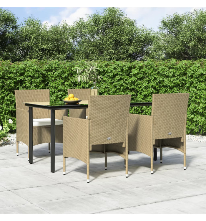 Ensemble à manger de jardin coussins 5 pcs Beige/noir | Mobilier & Déco