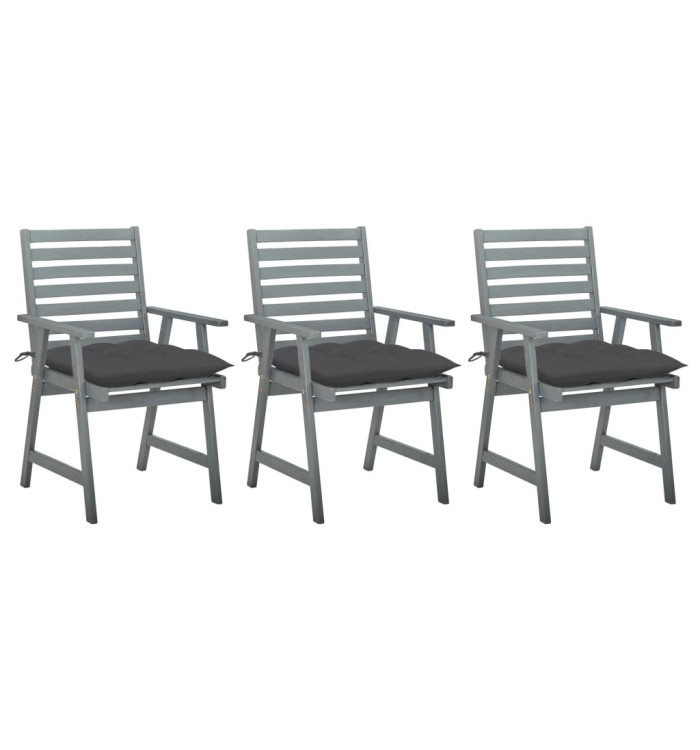 Chaises à manger d'extérieur lot de 3 et coussins Acacia massif | Mobilier & Déco