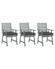 Chaises à manger d'extérieur lot de 3 et coussins Acacia massif | Mobilier & Déco
