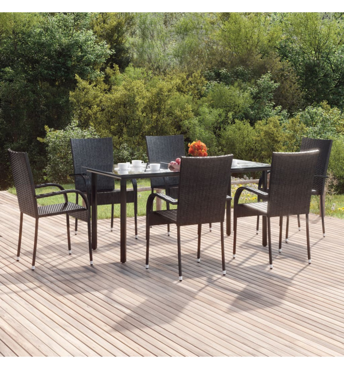 Ensemble à manger de jardin 7 pcs Noir Résine tressée | Mobilier & Déco
