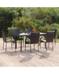 Ensemble à manger de jardin 7 pcs Noir Résine tressée | Mobilier & Déco