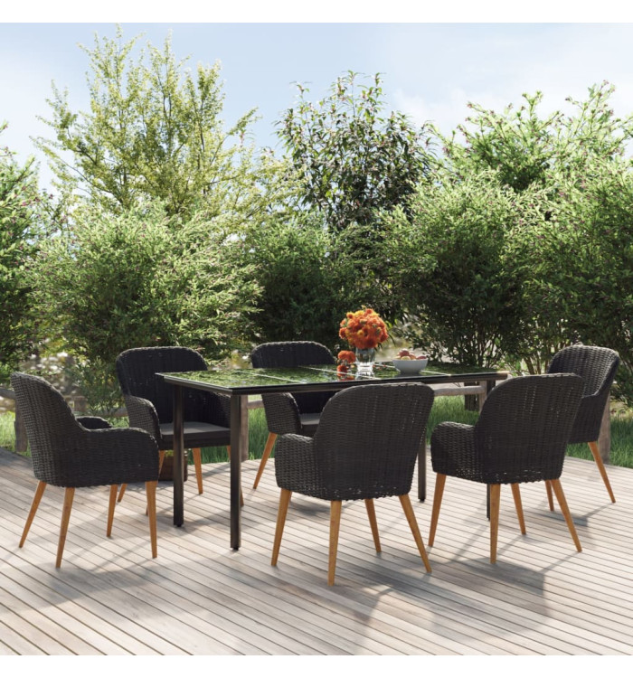Ensemble à manger de jardin avec coussins 7 pcs Noir | Mobilier & Déco