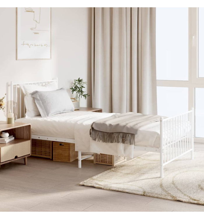 Cadre de lit métal sans matelas avec pied de lit blanc 90x190cm | Mobilier & Déco