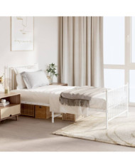 Cadre de lit métal sans matelas avec pied de lit blanc 90x190cm | Mobilier & Déco