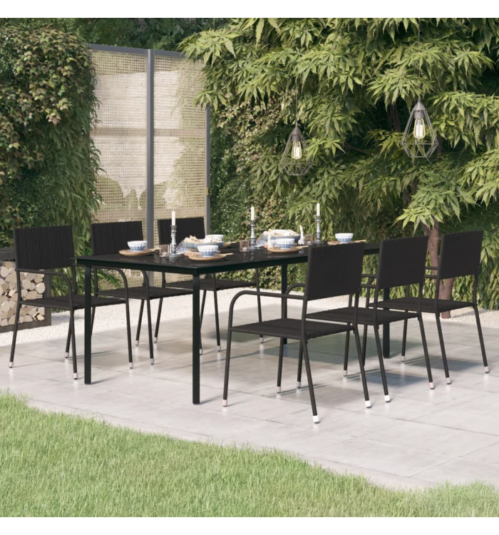 Table à dîner de jardin Noir 200x100x74 cm Acier et verre | Mobilier & Déco