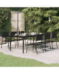 Table à dîner de jardin Noir 200x100x74 cm Acier et verre | Mobilier & Déco
