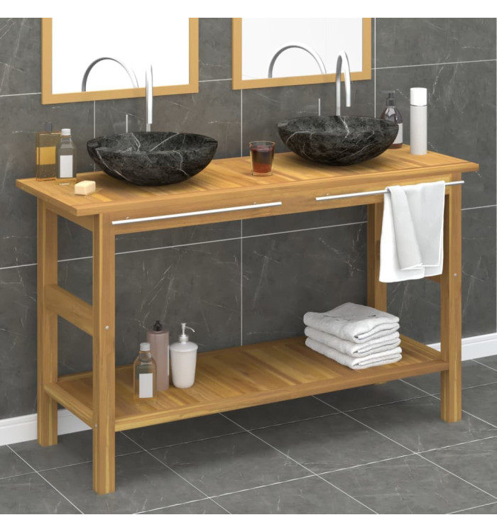 Armoire de salle de bain et lavabos en marbre noir Teck massif | Mobilier & Déco