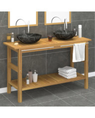 Armoire de salle de bain et lavabos en marbre noir Teck massif | Mobilier & Déco
