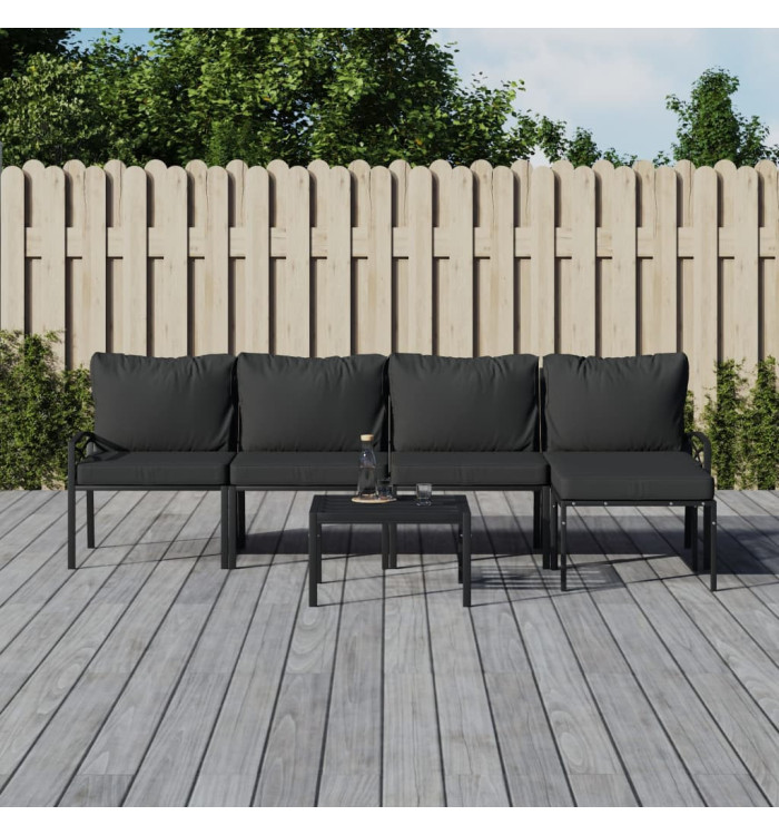 Salon de jardin 6 pcs avec coussins gris acier | Mobilier & Déco