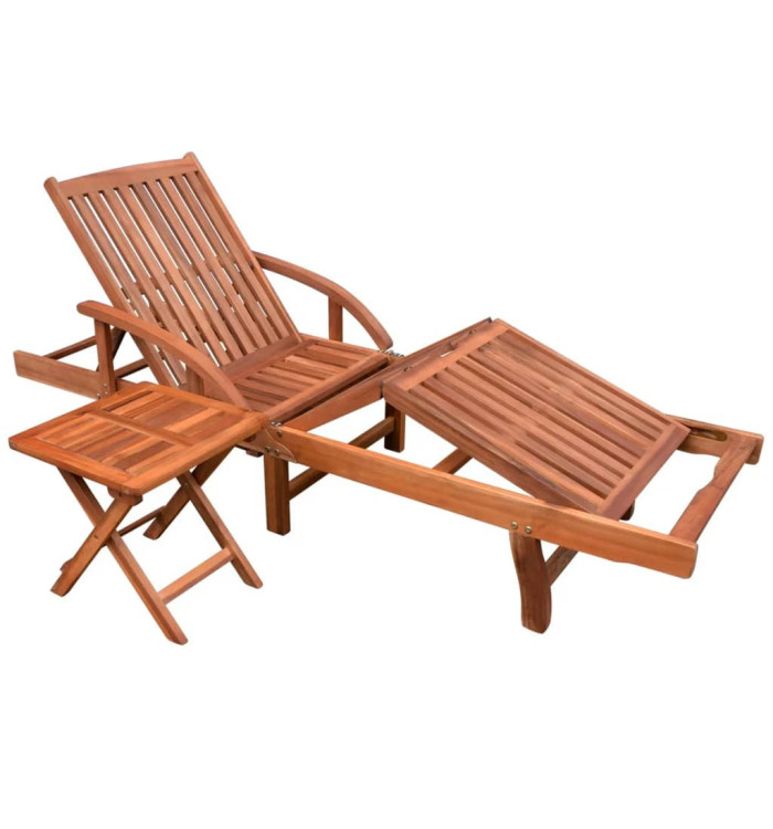Chaise longue avec table Bois d'acacia solide | Mobilier & Déco