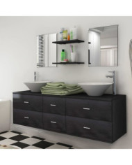 Meubles de salle de bain 9 pcs avec lavabo et robinet Noir | Mobilier & Déco