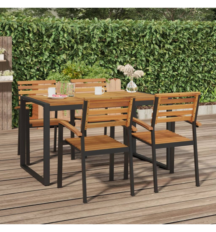 Chaises de jardin empilables lot de 4 bois d'acacia et métal | Mobilier & Déco