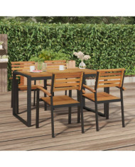 Chaises de jardin empilables lot de 4 bois d'acacia et métal | Mobilier & Déco