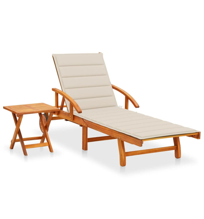 Chaise longue de jardin avec table et coussin Bois d'acacia | Mobilier & Déco