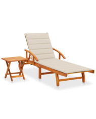Chaise longue de jardin avec table et coussin Bois d'acacia | Mobilier & Déco