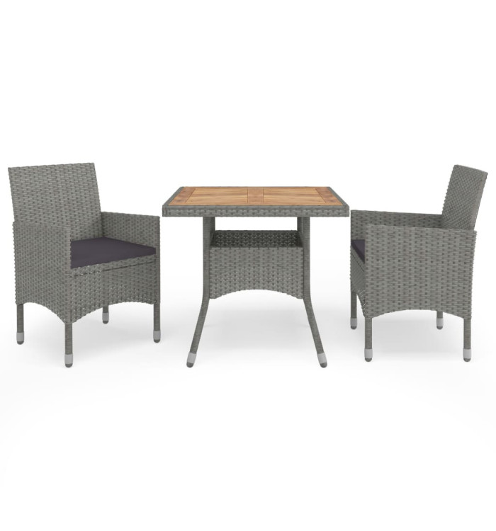 Ensemble à manger de jardin 3 pcs Gris Résine tressée et acacia | Mobilier & Déco