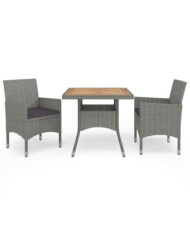 Ensemble à manger de jardin 3 pcs Gris Résine tressée et acacia | Mobilier & Déco