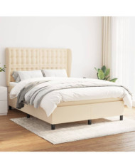 Sommier à lattes de lit avec matelas Crème 140x200 cm Tissu | Mobilier & Déco