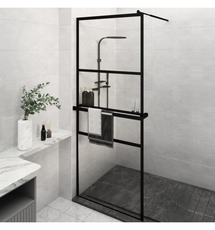 Paroi de douche avec étagère Noir 80x195 cm Verre ESGetAluminium | Mobilier & Déco