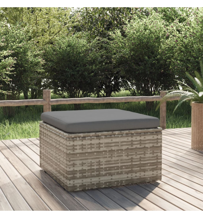 Repose-pied de jardin et coussin Gris 55x55x30cm Résine tressée | Mobilier & Déco