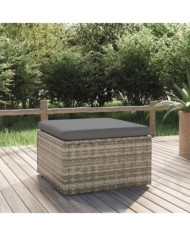 Repose-pied de jardin et coussin Gris 55x55x30cm Résine tressée | Mobilier & Déco