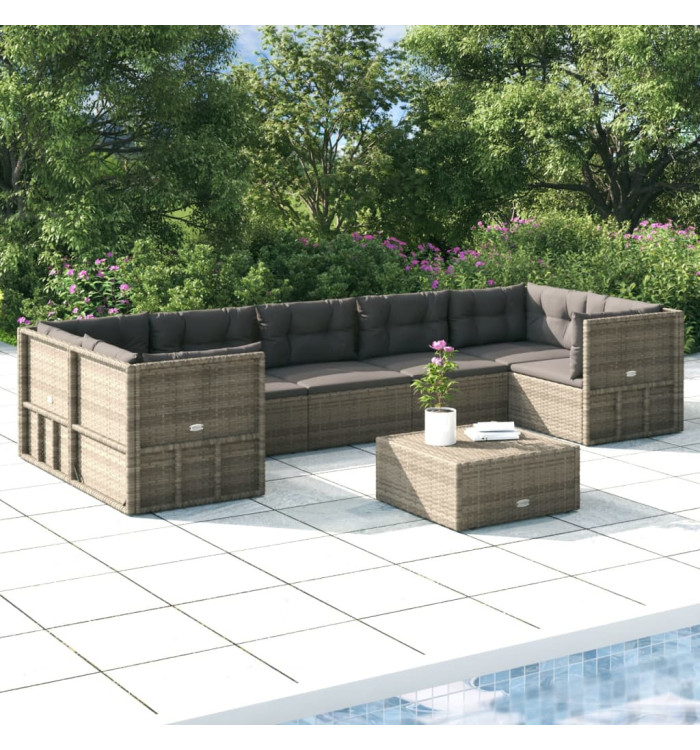 Salon de jardin 7 pcs avec coussins Gris Résine tressée | Mobilier & Déco