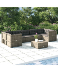 Salon de jardin 7 pcs avec coussins Gris Résine tressée | Mobilier & Déco