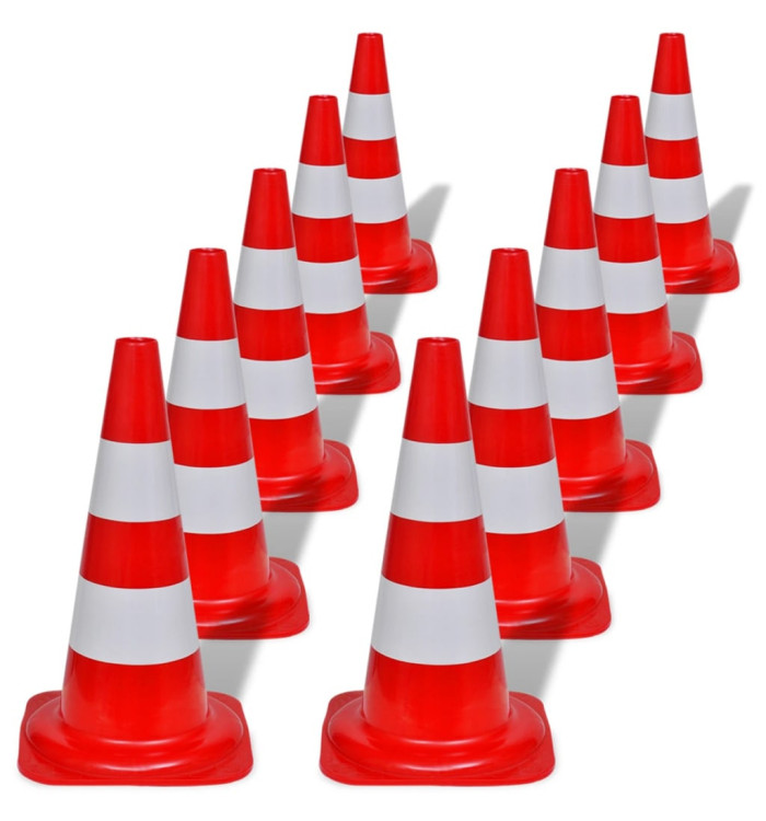 Cône de signalisation réfléchissant 10 pcs 50 cm Rouge et blanc | Mobilier & Déco