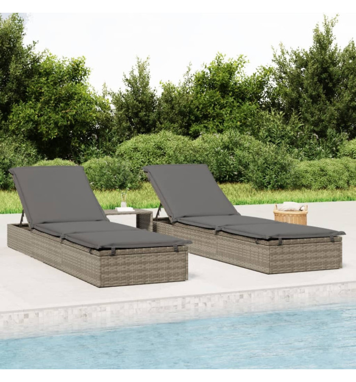 Chaise longue 1 pc avec coussin gris 201x55x62cm résine tressée | Mobilier & Déco