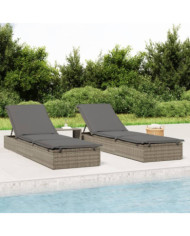 Chaise longue 1 pc avec coussin gris 201x55x62cm résine tressée | Mobilier & Déco