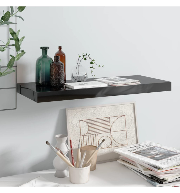 Étagère murale flottante Noir brillant 60x23,5x3,8 cm MDF | Mobilier & Déco