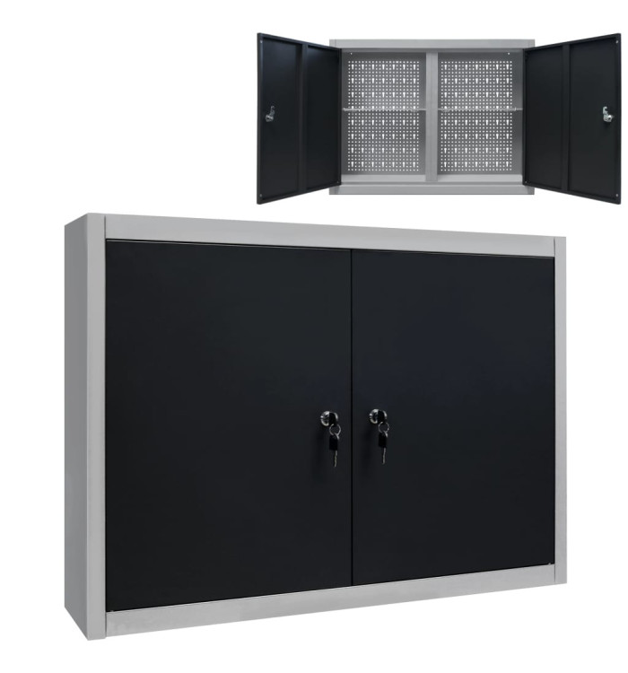 Armoire à outils murale Style Industriel Métal Gris et noir | Mobilier & Déco